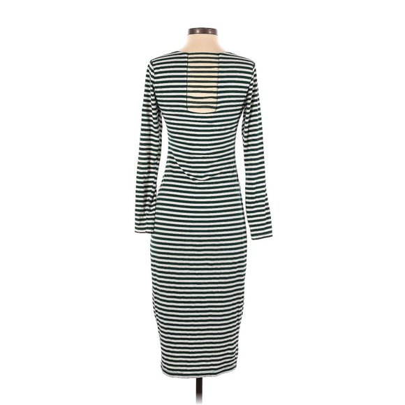 Size XXL 1X 2X 16 18 GREEN STRIPED BODYCON KNIT MIDI DRESS Sheath Spring PLUS SZ - Picture 2 of 6